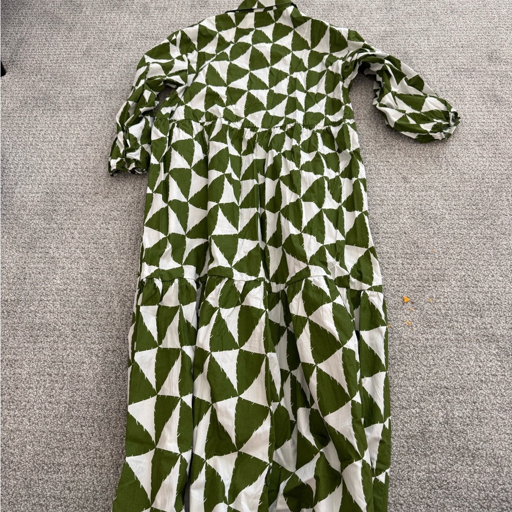 Green and White Geometric Patterned Dress